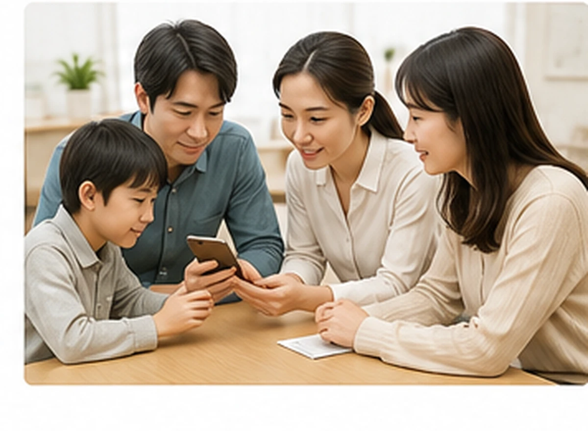 家族で情報を共有している様子