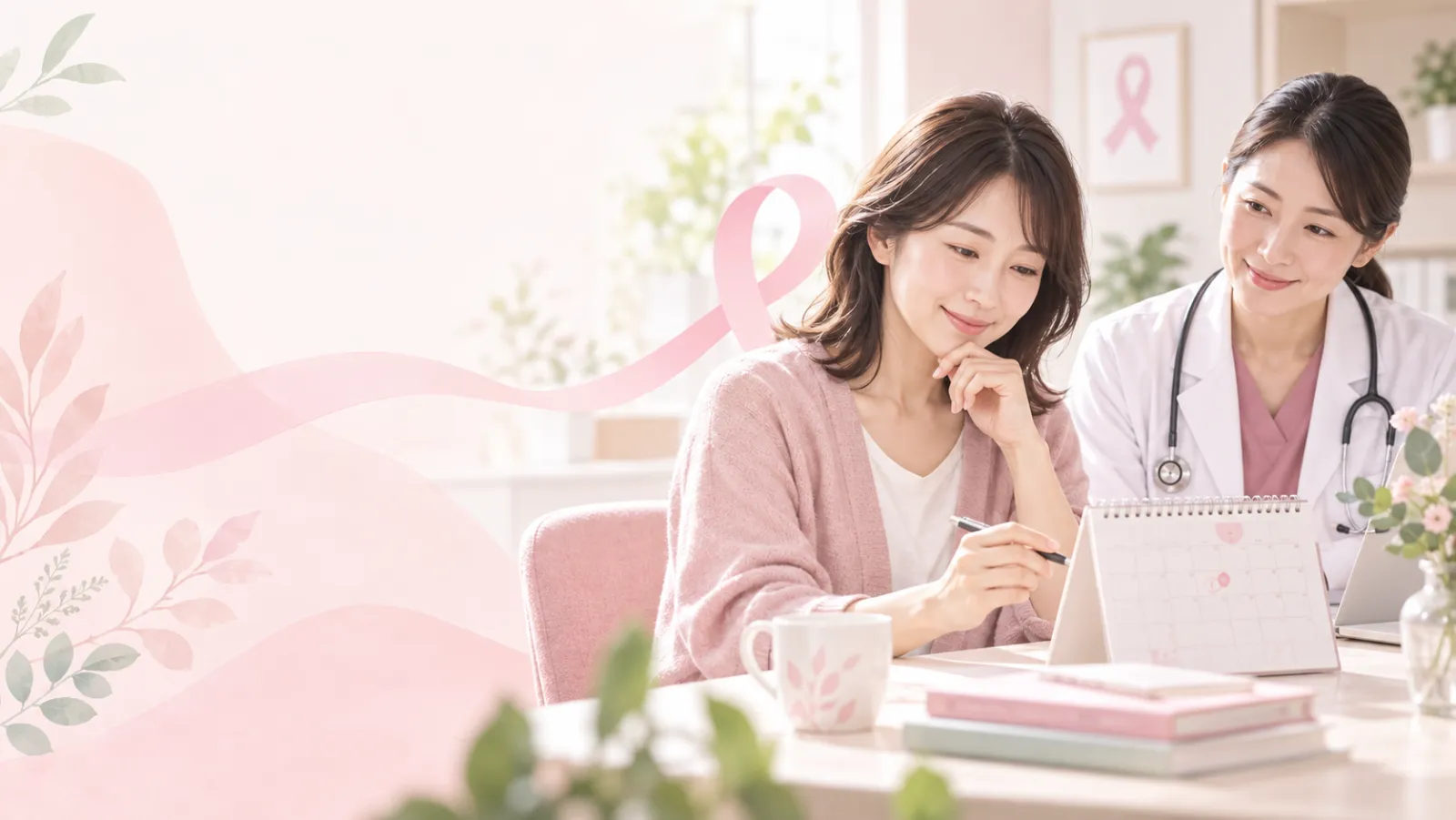 医療者と検診の予定を確認する女性のイメージ